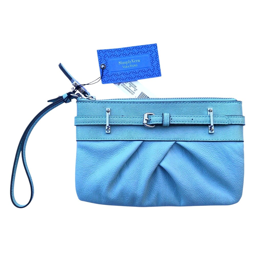 NEW Simply Vera Vera Wang Wristlet Clutch Purse Bag Faux Leather Green Zip Top